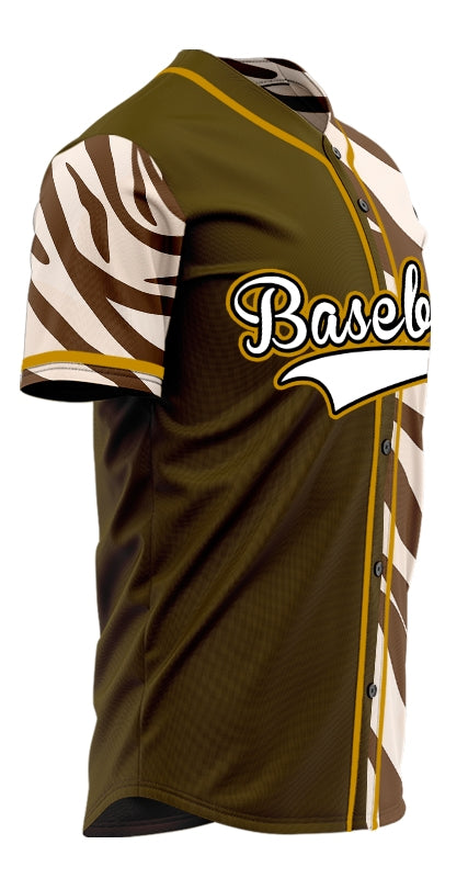 Custom Half Brown Zebra Texture Baseball Jersey