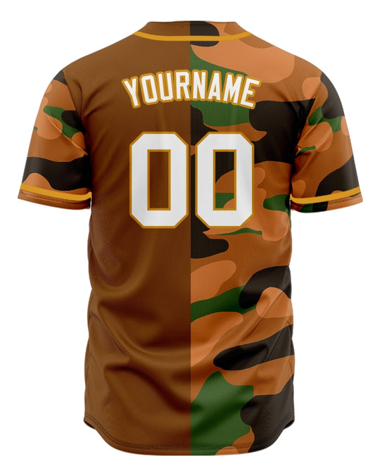 Custom Half Dark Orange Brown Camouflage Baseball Jersey