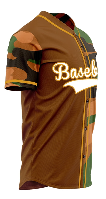 Custom Half Dark Orange Brown Camouflage Baseball Jersey