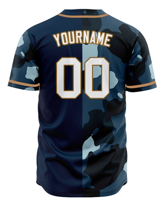 Custom Half Darl Blue Lighte Blue Camouflage Baseball Jersey