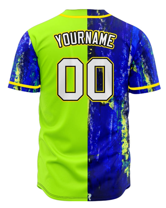 Custom Half Green Blue Ink Baseball Jersey