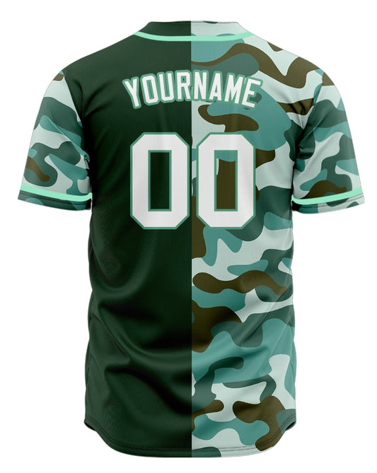 Custom Half Green Camouflage Baseball Jersey