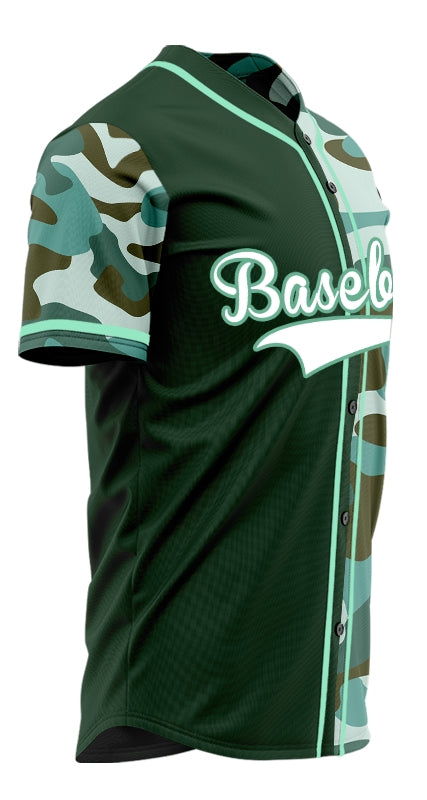 Custom Half Green Camouflage Baseball Jersey