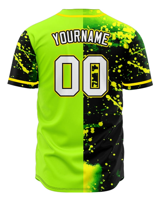 Custom Half Green Ink Yellow Point Baseball Jersey