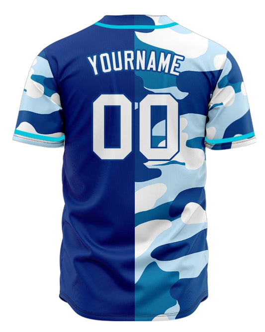 Custom Half Ocean Blue Camouflage Baseball Jersey
