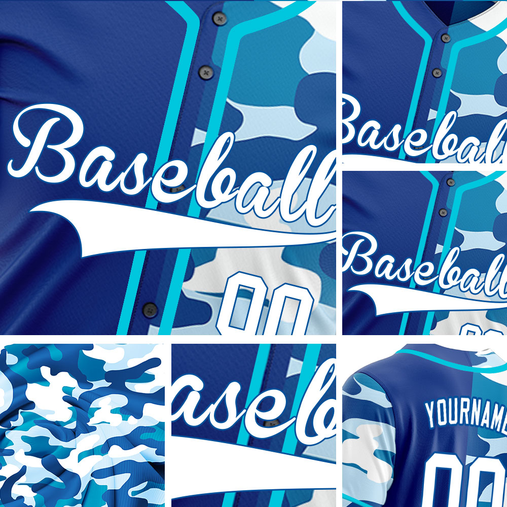 Custom Half Ocean Blue Camouflage Baseball Jersey