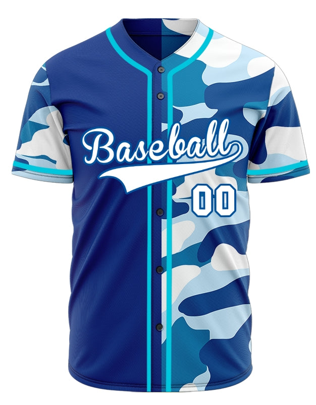 Custom Half Ocean Blue Camouflage Baseball Jersey