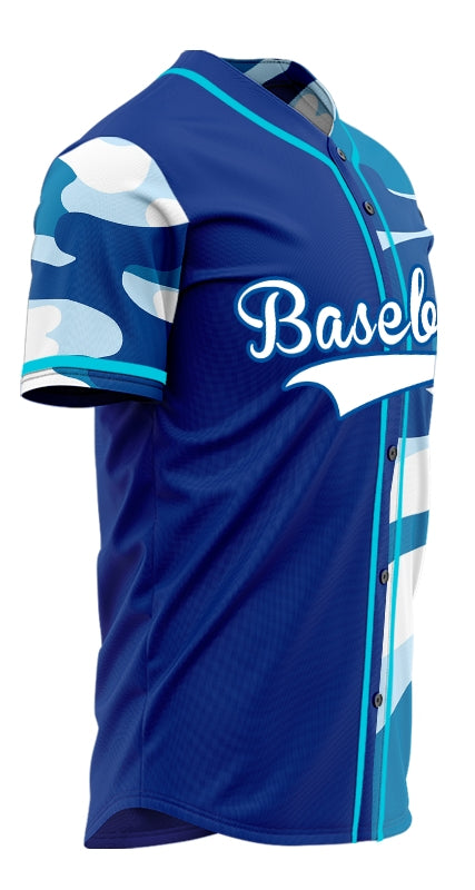 Custom Half Ocean Blue Camouflage Baseball Jersey