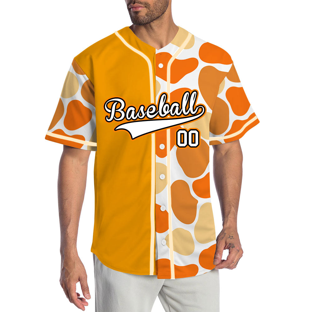 Custom Half Orange Beige Color Block Baseball Jersey
