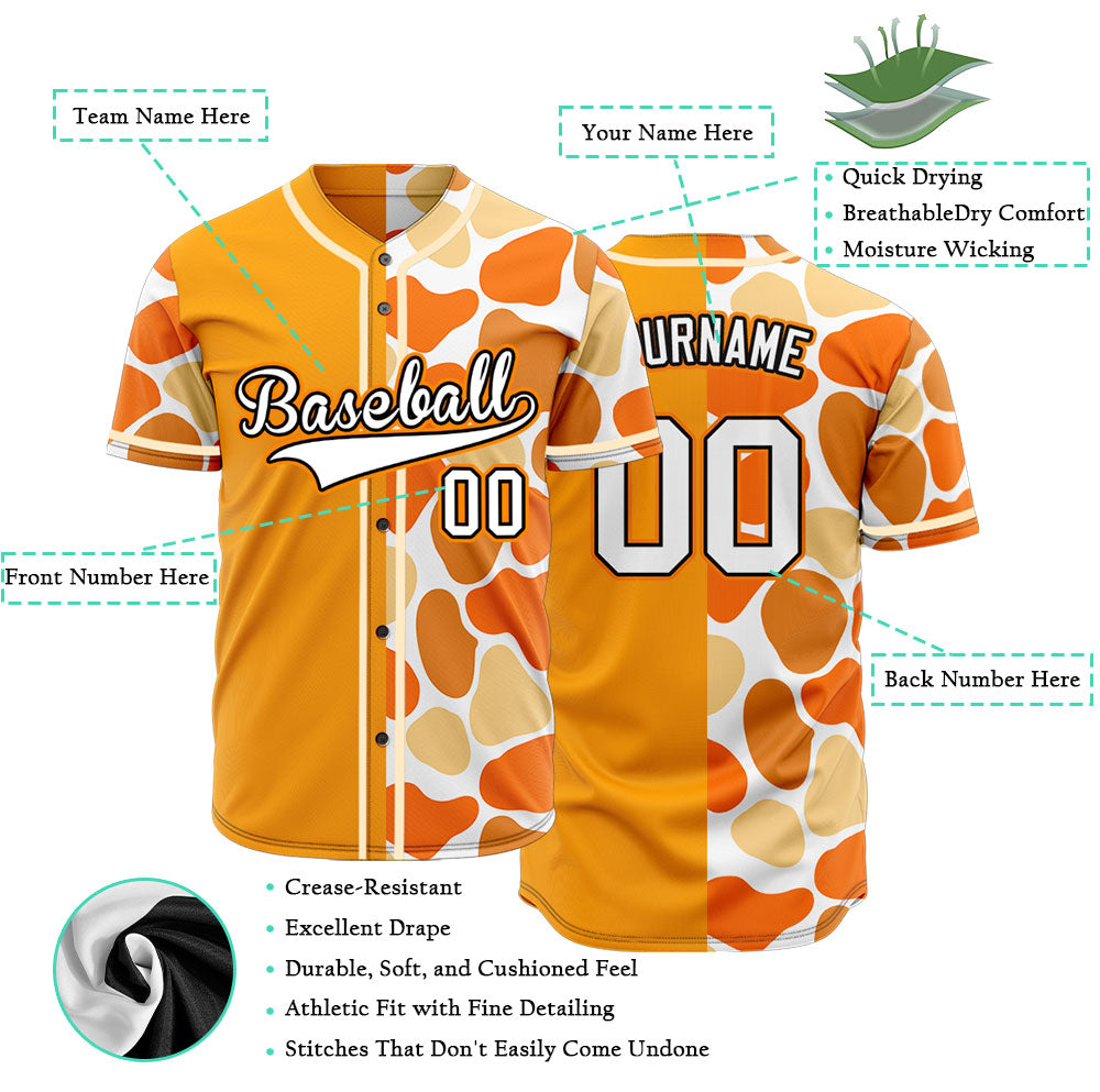 Custom Half Orange Beige Color Block Baseball Jersey