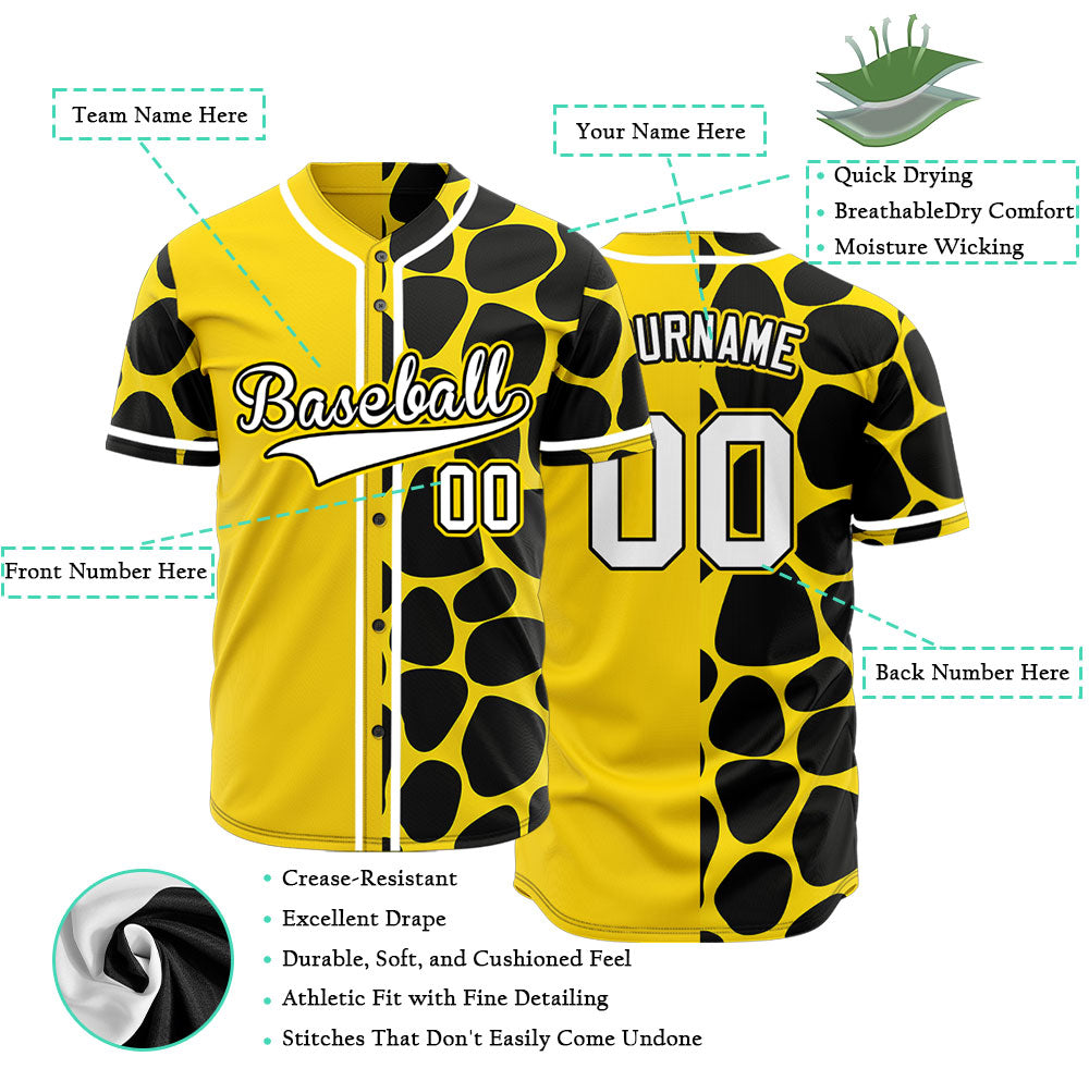 Custom Half Yellow And Black Oval Baseball Jersey