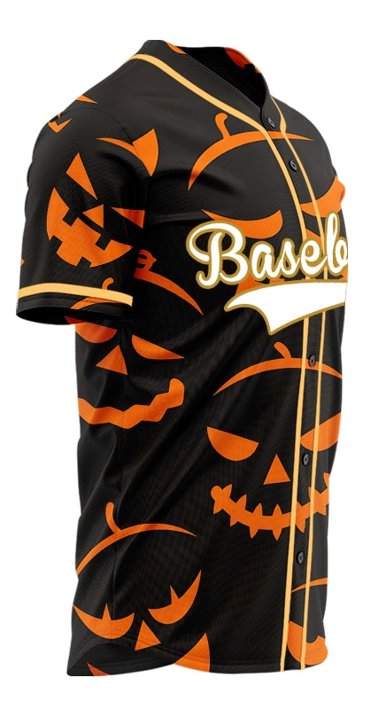 Halloween Black Orange Pumpkin Face Baseball Jersey