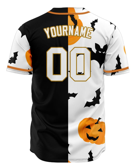 Halloween Black Orange Pumpkin Half Baseball Jersey