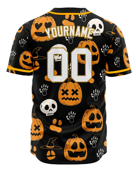 Halloween Black Orange Skull Baseball Jersey