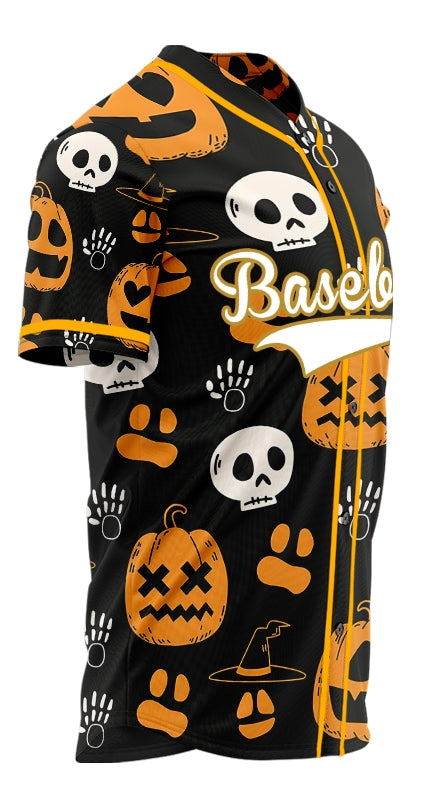 Halloween Black Orange Skull Baseball Jersey