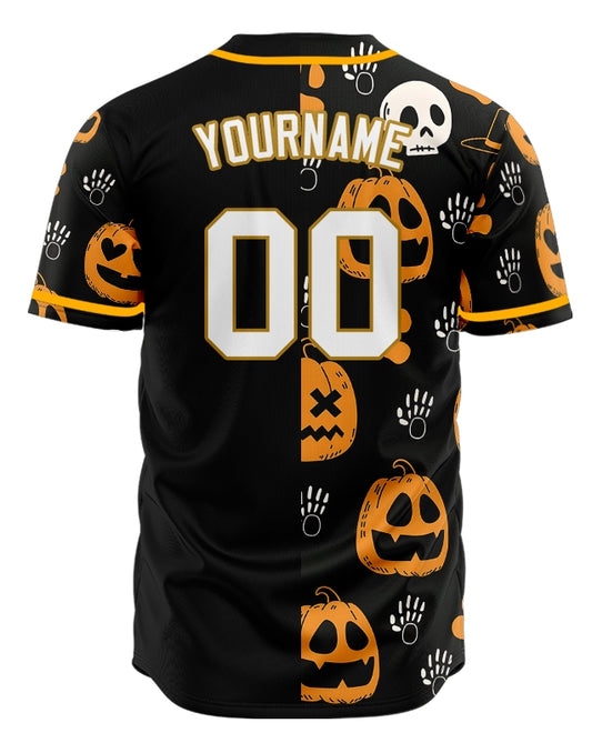 Halloween Black Orange Skull Half Baseball Jersey