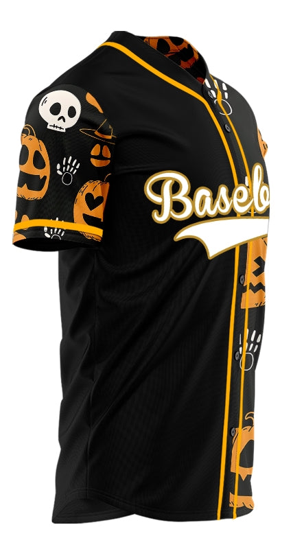 Halloween Black Orange Skull Half Baseball Jersey