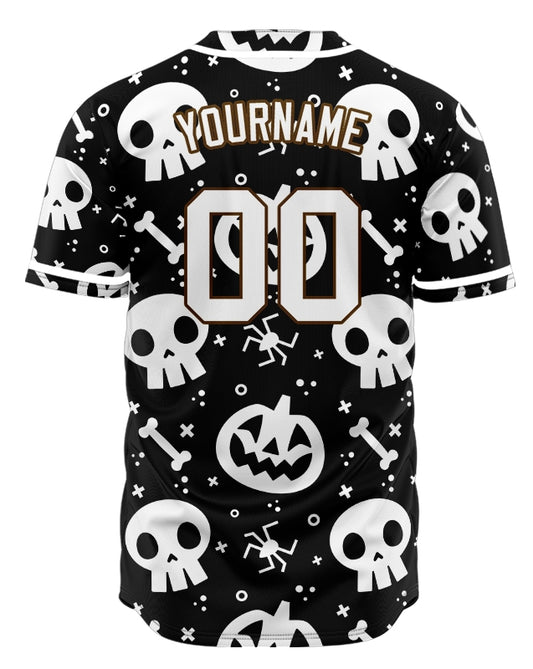 Halloween Black White Skull Baseball Jersey