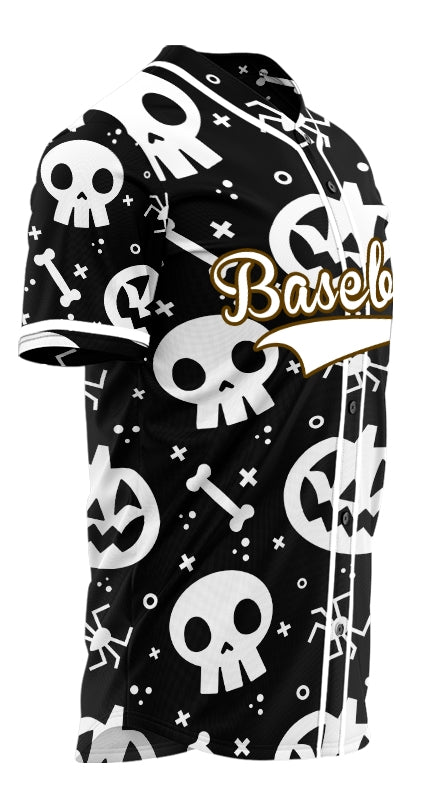 Halloween Black White Skull Baseball Jersey