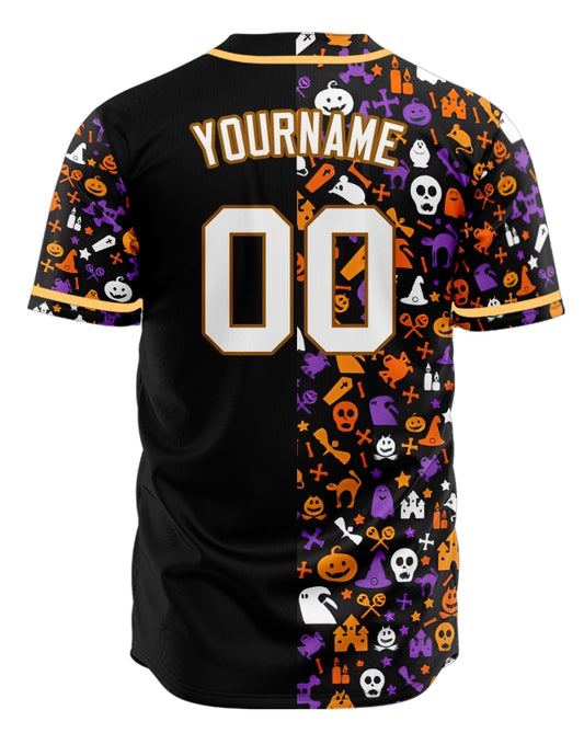 Halloween Black White Skull Half Baseball Jersey