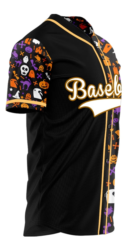 Halloween Black White Skull Half Baseball Jersey