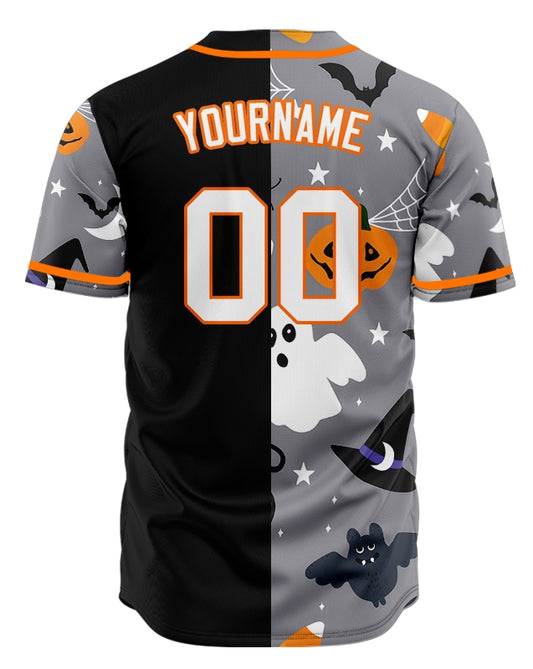 Halloween Grey Pumpkin Half Baseball Jersey