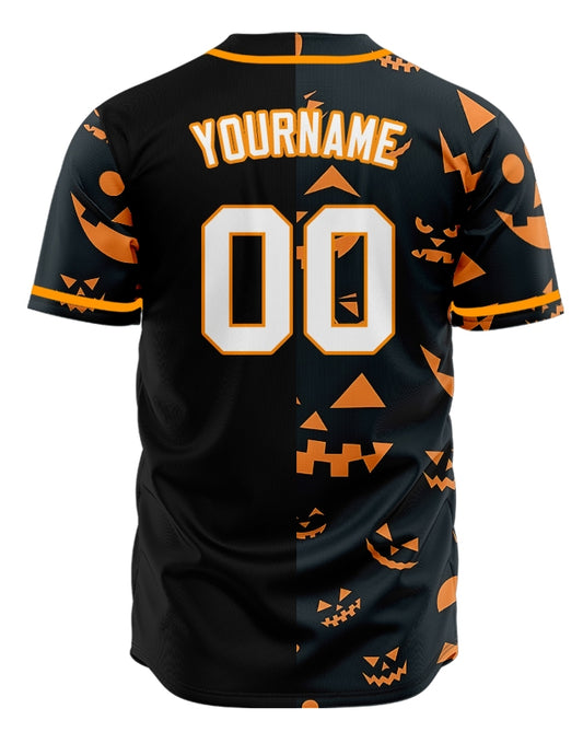 Halloween Orange And Black Pumpkin Half Baseball Jersey