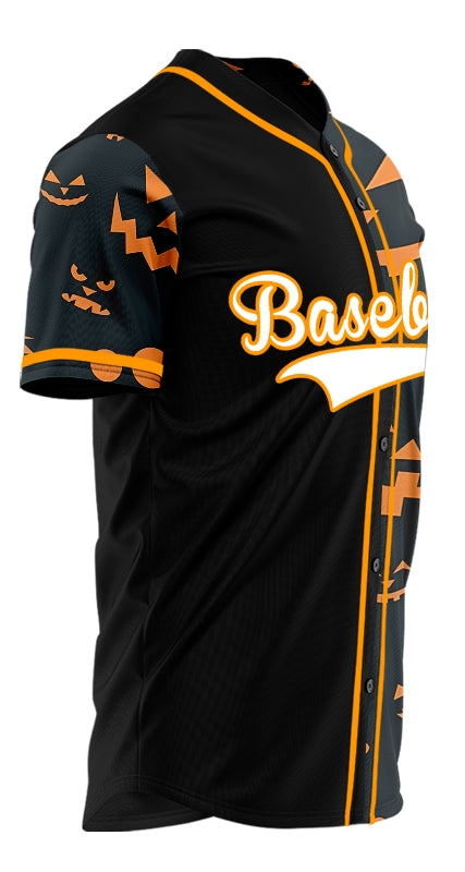 Halloween Orange And Black Pumpkin Half Baseball Jersey