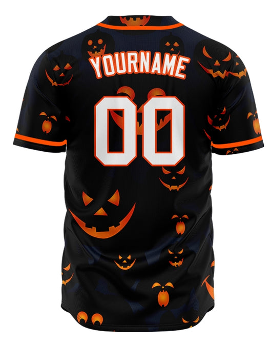 Halloween Orange Pumpkin Face Half Baseball Jersey