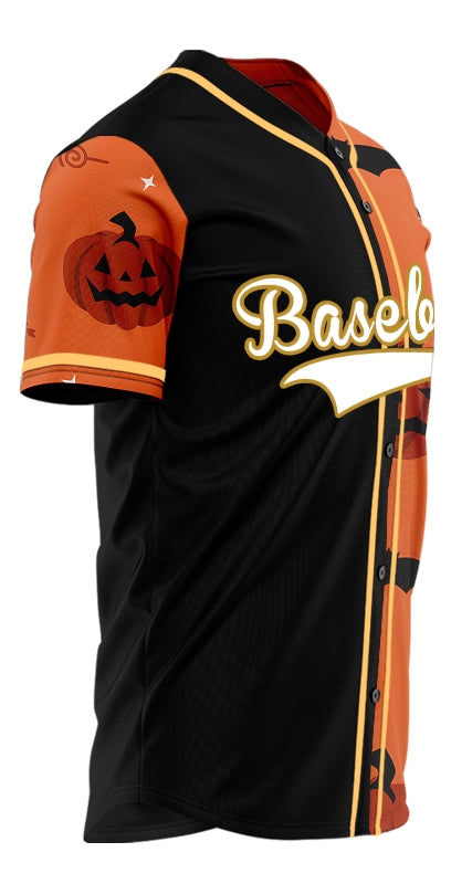 Halloween Orange Pumpkin Half Baseball Jersey