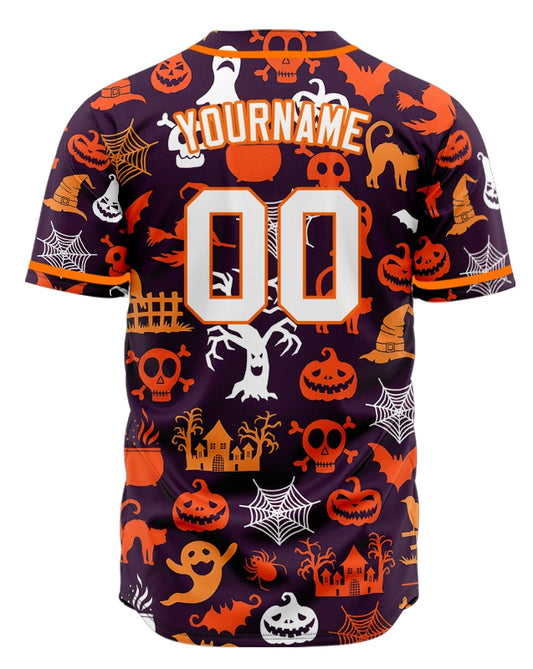 Halloween Orange Pumpkin Skull Baseball Jersey