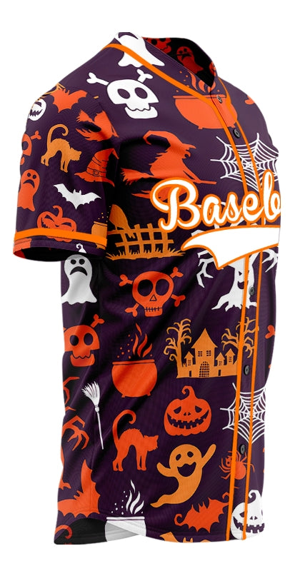 Halloween Orange Pumpkin Skull Baseball Jersey