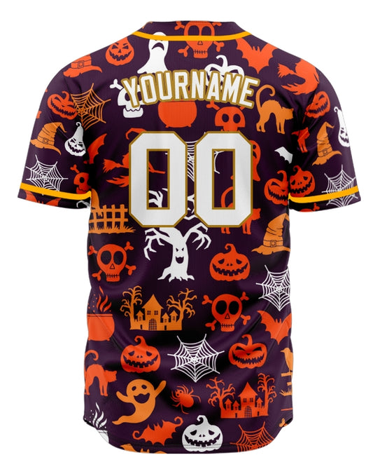 Halloween Orange Skull Grave Baseball Jersey