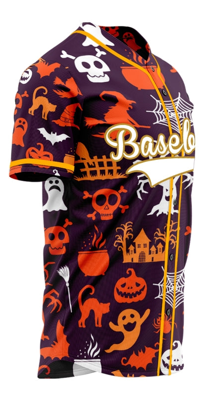 Halloween Orange Skull Grave Baseball Jersey