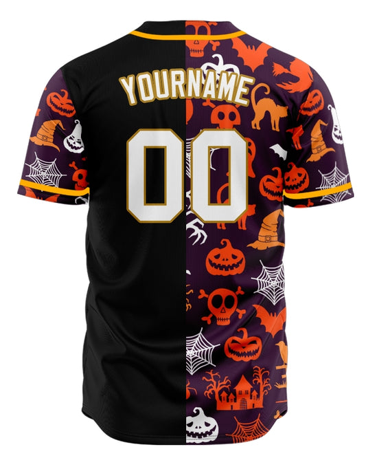Halloween Orange Skull Grave Half Baseball Jersey