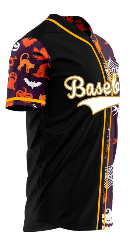 Halloween Orange Skull Grave Half Baseball Jersey