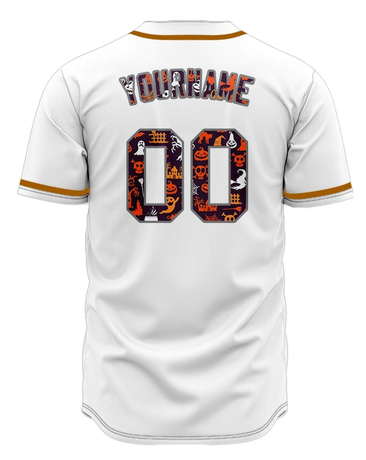 Halloween Orange Skull Grave White Baseball Jersey