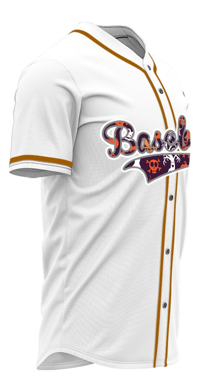 Halloween Orange Skull Grave White Baseball Jersey