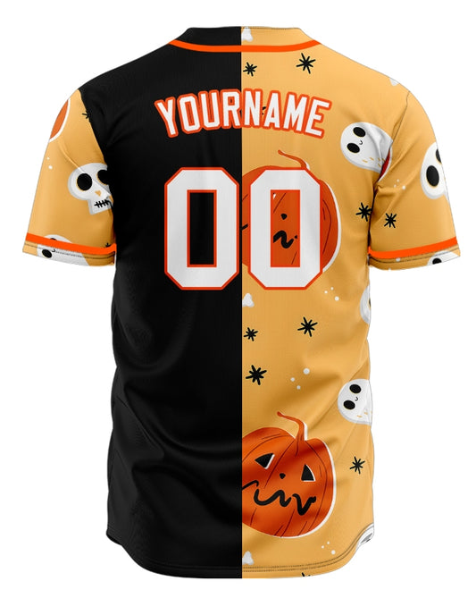 Halloween Orange Skull Half Baseball Jersey