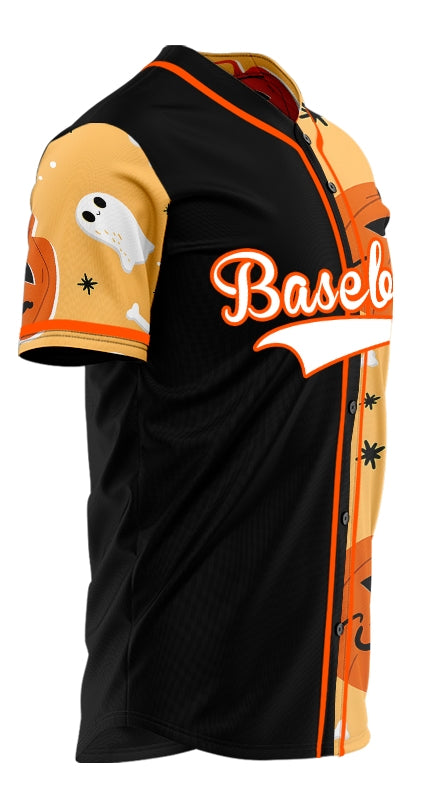 Halloween Orange Skull Half Baseball Jersey
