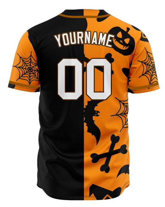 Halloween Orange Spider Web Half Baseball Jersey