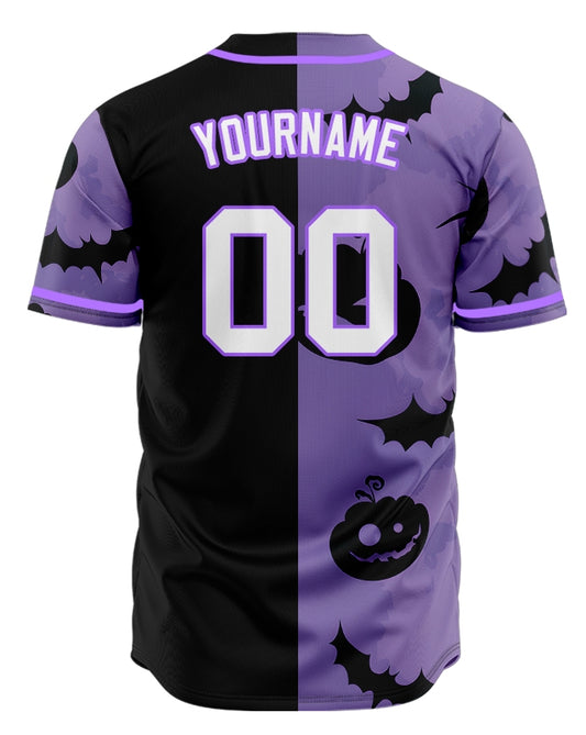 Halloween Purple Pumpkin Half Baseball Jersey