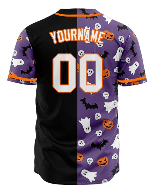Halloween Purple Skull Half Baseball Jersey