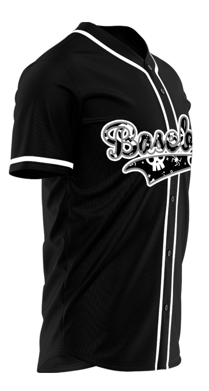 Halloween Skull Black White Baseball Jersey