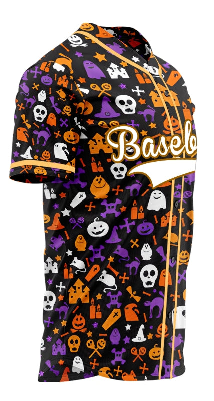 Halloween Small White Skull Grave Baseball Jersey