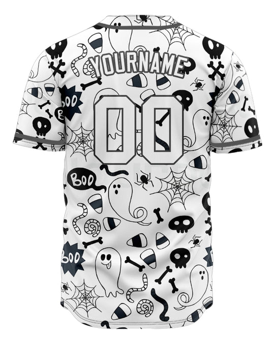 Halloween White And Black Skull Baseball Jersey
