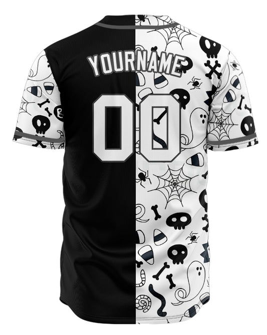 Halloween White And Black Skull Half Baseball Jersey