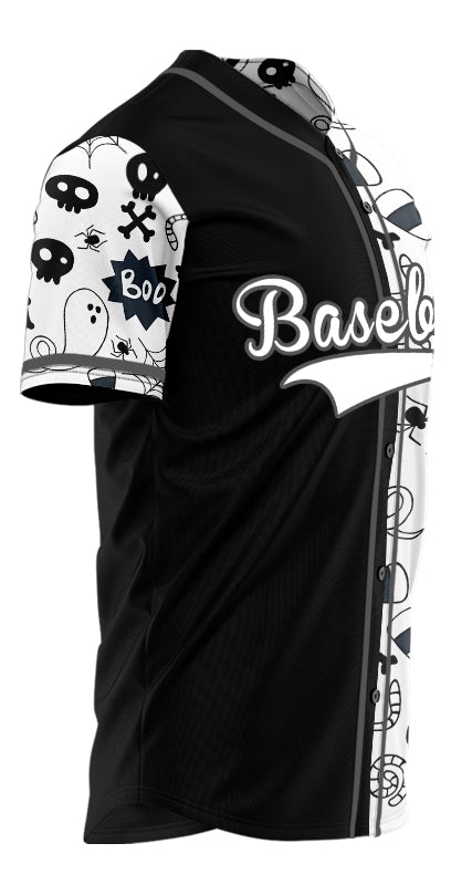 Halloween White And Black Skull Half Baseball Jersey