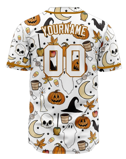 Halloween White Skull Pumpkin Baseball Jersey