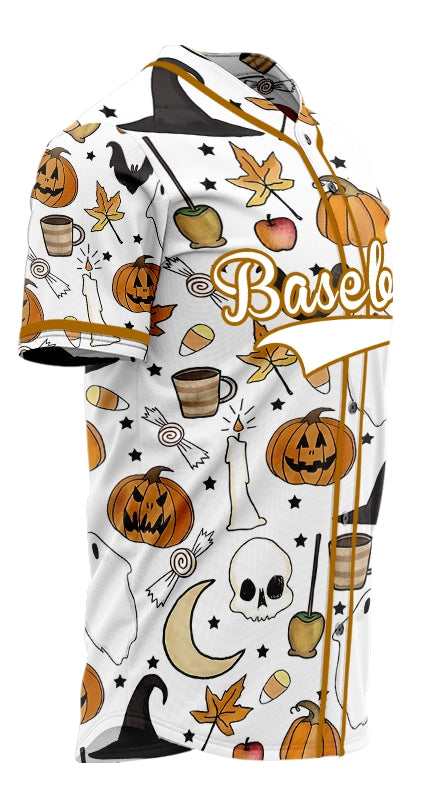 Halloween White Skull Pumpkin Baseball Jersey